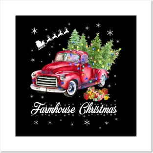 Red Truck Farmhouse Christmas Posters and Art